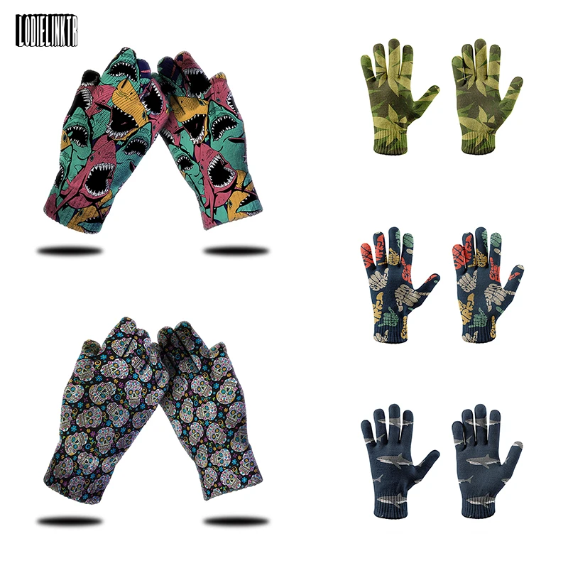 

Shark Skull Funny Knitted Gloves Autumn Winter Warm Mittens Men Women Touch Screen For Mobile Phone Work Garden Skiing Gloves