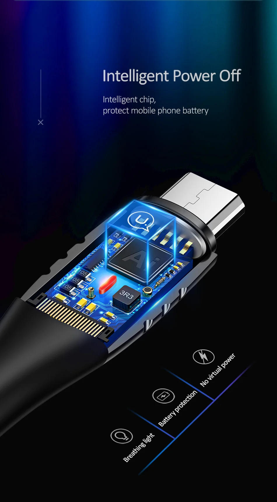 USAMS Micro USB Авто отсоединить кабель QC3.0 USB быстрая зарядка защита умный кабель отключения питания провод данных Android Мобильный Microusb
