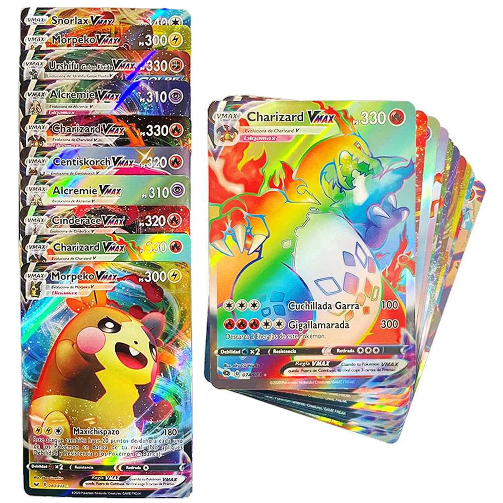 Испанские карты покемона VMAX Charizard Pikachu Покемон блестящая карта Espanol дисплей игра