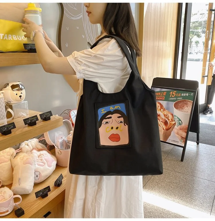 

Ins Harajuku simple versatile leisure funny personality figure illustration girl student canvas bag shoulder bag