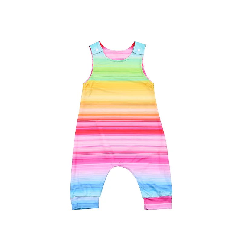

summer fashion Babies Casual Sleeveless Jumpsuit, Multicolor Rainbow Printed Pattern Round Collar One-piece for vacation,2021