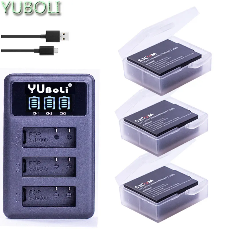 3,7 v 900mAh батарея SJ4000 Батарея SJ5000 SJ6000, Wi-Fi+ ЖК-дисплей 3 лота usb зарядное устройство для спортивной экшн-камеры SJCAM sj 4000 5000 6000 7000 8000 sj9000 M10