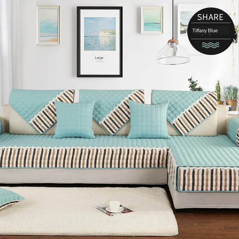 

Simple Solid Color Striped Living Room Sofa Cover Brushed Fabric Modern Non-Slip Cushion Couches For Living Room Free Shipping