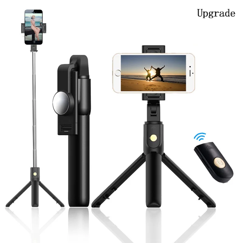 

6 In 1 Wireless Blue Tooth Selfie Stick Extendable Phone Tripod Stand with Fill Light HD Rearview Mirror and Wireless Remote