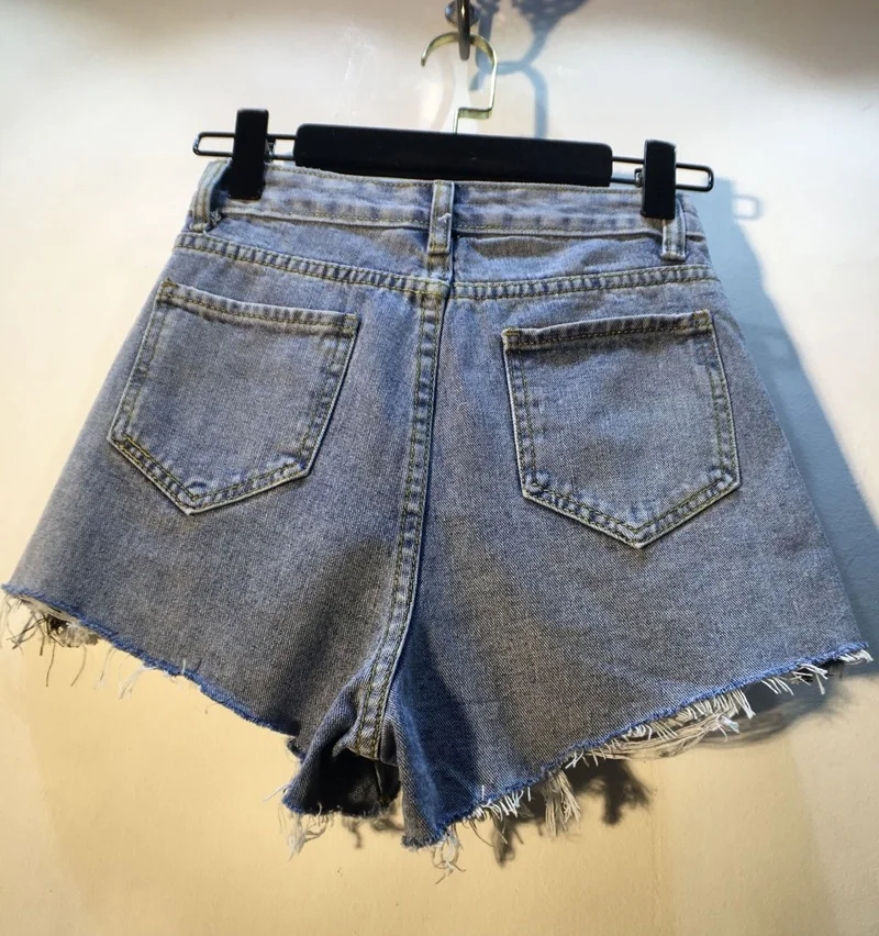 

Ripped Jean Shorts for Women Harajuku Style Hot Pants Summer Shorts Heavy Tassel Diamond Slimming Washed Jeans Pants