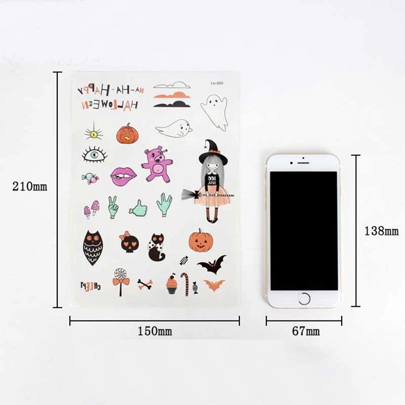 1 лист Хэллоуин светящаяся Татуировка призрак Тати для детей поддельные