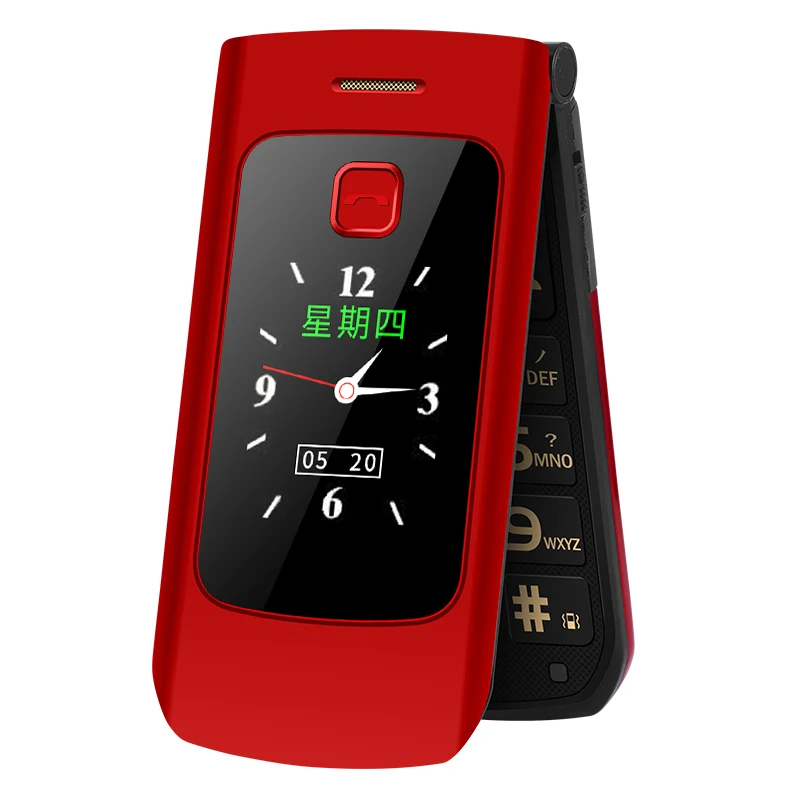 Dual screen unlocked Flip Mobile Phones SOS speed dial MP3 celular FM Radio torch camera Push-button keyboard Russian phones