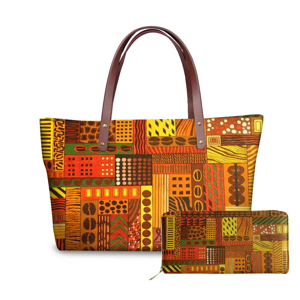YQ1198ALZ21 FORUDESIGNS/2 шт./компл. Для женщин Сумки& кошелек женская кожаная обувь в африканском стиле традиционной печати, сумки с высокой ручкой, для женщин, сумка через плечо, сумка тоут - Цвет: YQ1198ALZ21