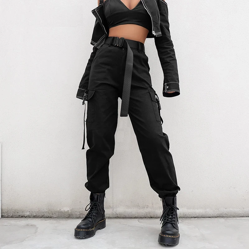 

t Loose Streetwear Summer Pant Baggy Tactical Trouser Hip Hop Joggers Pants Big Pockets Cargo Pants Women Elastic High Wais