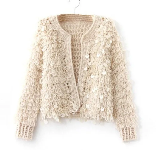 Женский свитер с пайетками в стиле ретро короткий жакет вязанный вязаный