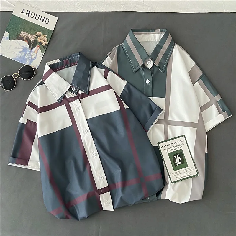 

EBAIHUI 2021 летняя модная футболка Женская Повседневная офисная Дамская рубашка с отложным воротником клетчатая рубашка с рукавом до локтя Топ ...