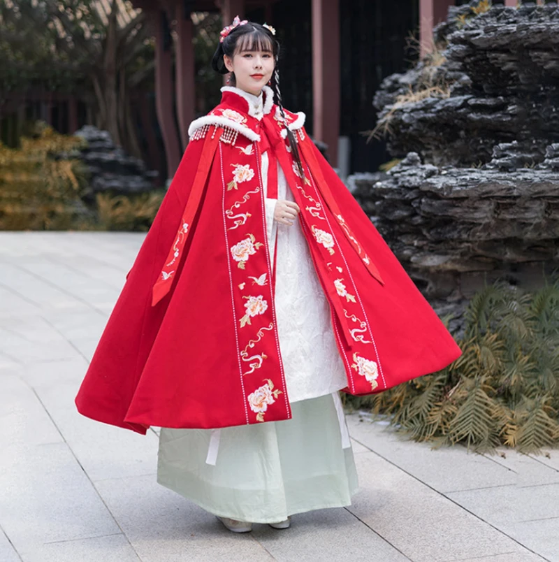 

Накидка Hanfu для женщин, традиционная Китайская вышивка, бархатная зимняя накидка Hanfu, Женский костюм для косплея, накидка Hanfu красная для жен...