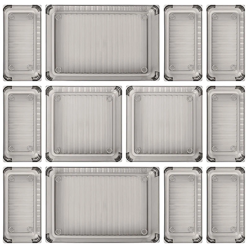 

12 Pcs Translucent Desk Drawer Storage Trays 3 Different Sizes of Plastic Storage Boxes for Computer Desktop Storages