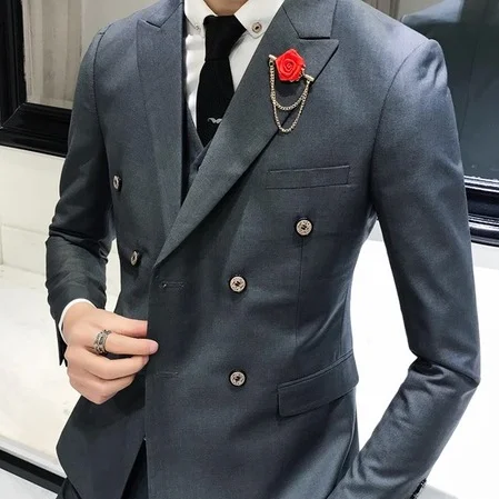 gray blazer Роскошный Королевский мужской костюм 3 комплекта модный бутик двубортный сплошной цвет свадебное платье Тонкий деловой, банкетный вечерний наряд - Цвет: gray blazer