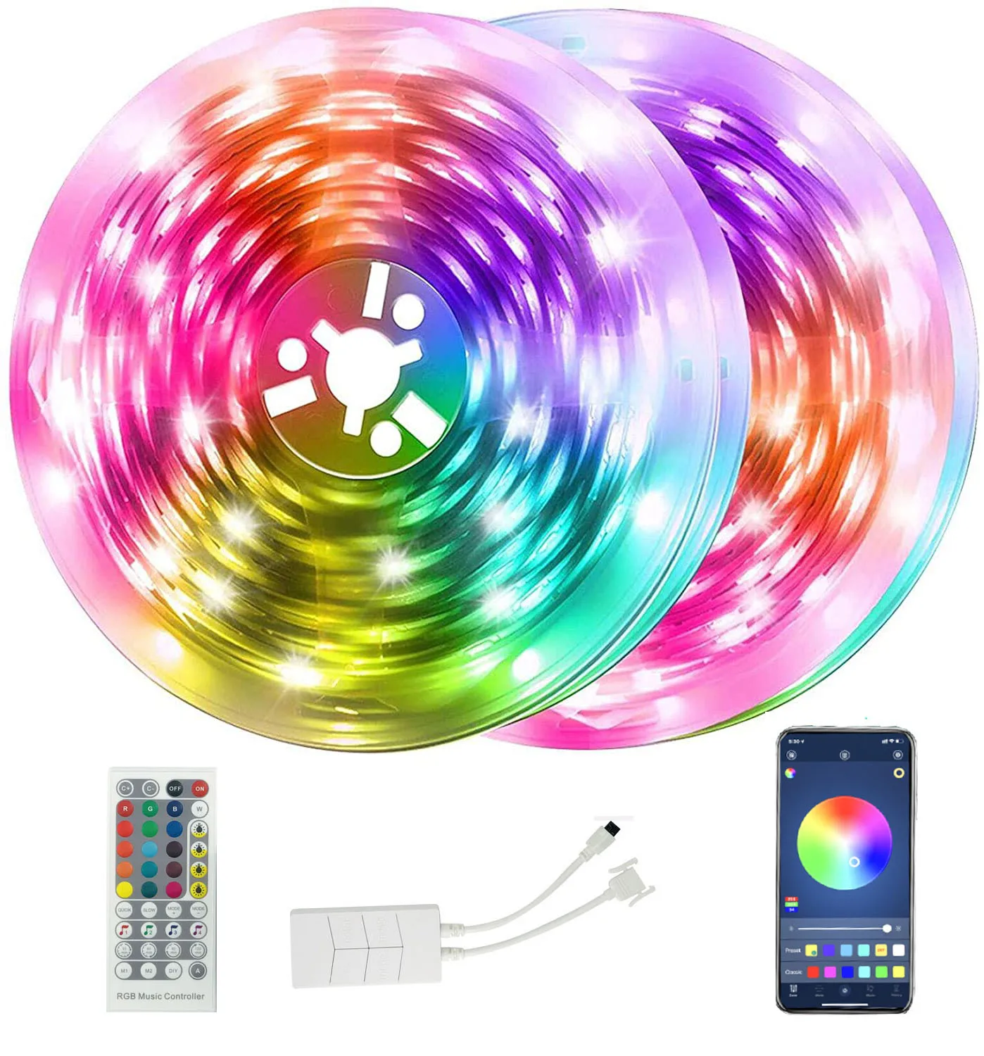 

65.6ft Led Strip Lights 20m RGB 5050 Music Sync Color Changing RGB LED Strip Built-in Mic 40Keys IR Remote for Bedroom