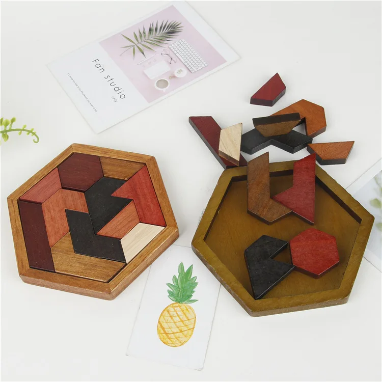 Головоломка шестиугольная Tangram деревянный пазл для детей и взрослых сложные