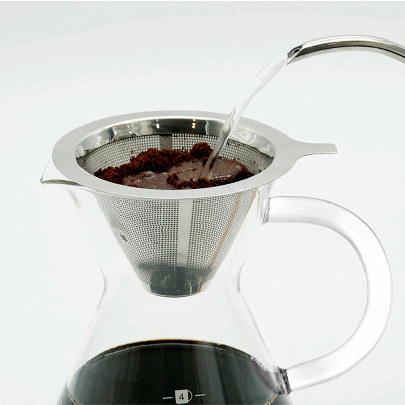 

Reusable Coffee Filter Stainless Steel Holder Metal Mesh Funnel Baskets Coffee Filters Pour Over Coffee Dripper Maker