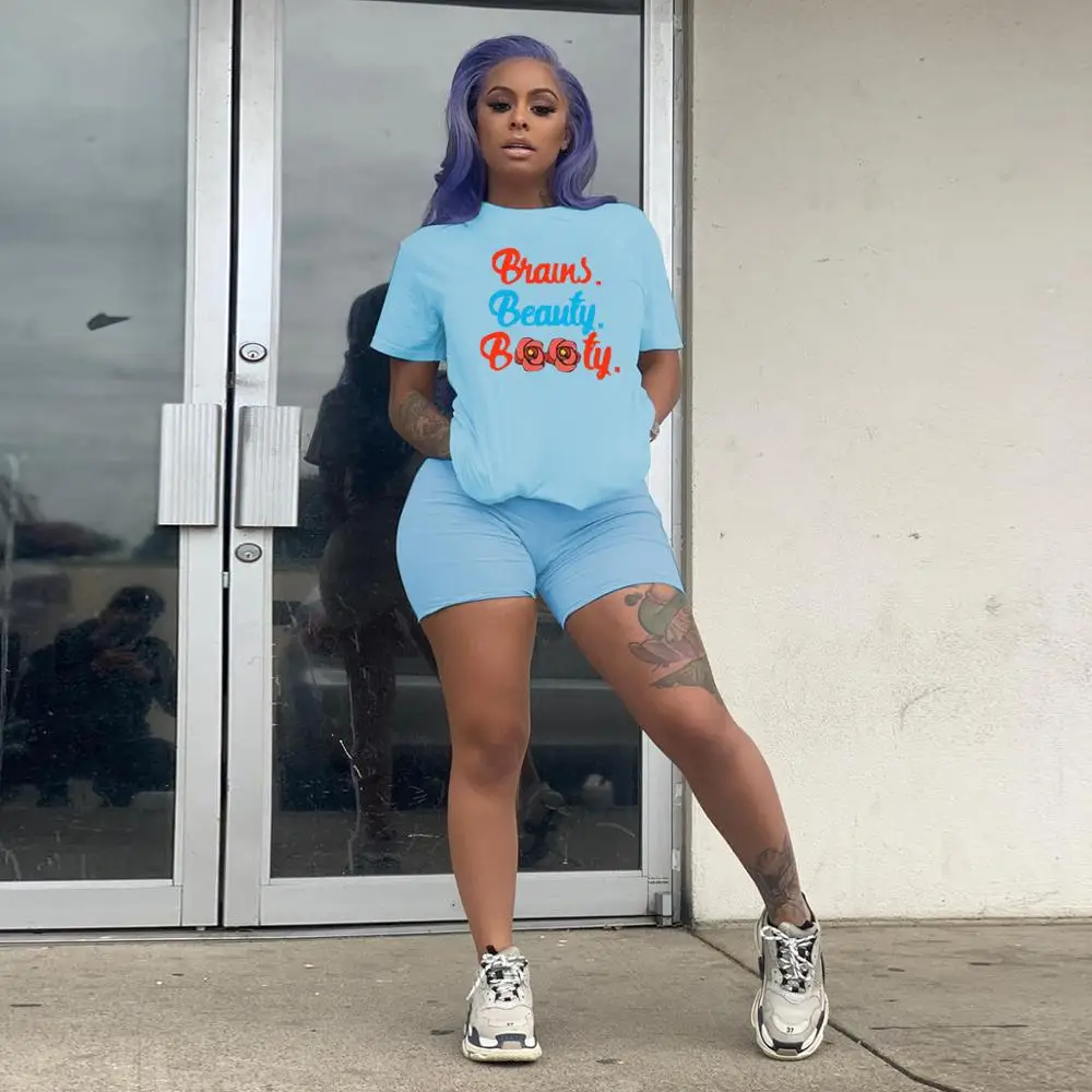 

New Summer Women Casual Women Shorts Suits Letter Print Women Set