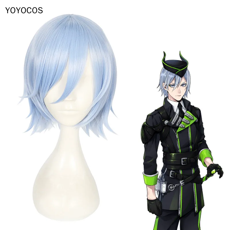 

YOYOCOS витая Страна Чудес Косплей диазомния Серебряный косплей парик для мужчин Светло-Голубые короткие волосы термостойкие синтетические в...