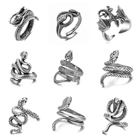 26 styles retro punk snake ring for men women exaggerated antique siver color opening adjustable rings dragon jewelry gifts