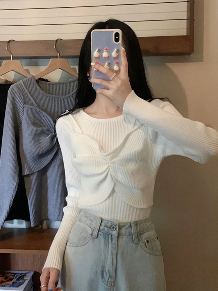 

Блузка женская зимняя с белым свитером, новый дизайн 2021, облегающий свитер