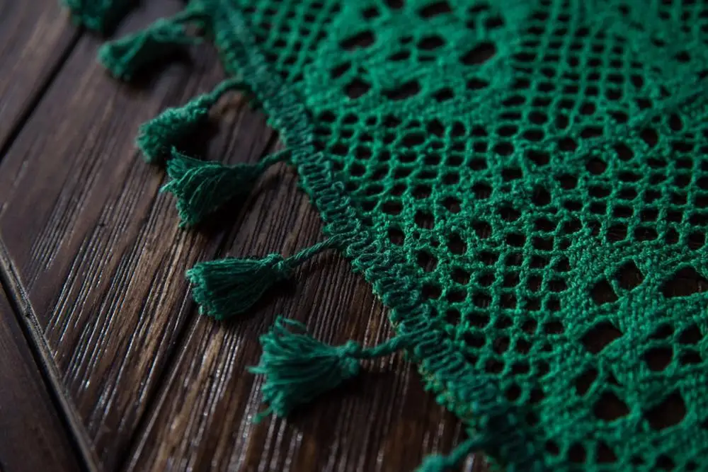 Вязаная зеленая кружевная скатерть в стиле ретро квадратная вязаная крючком