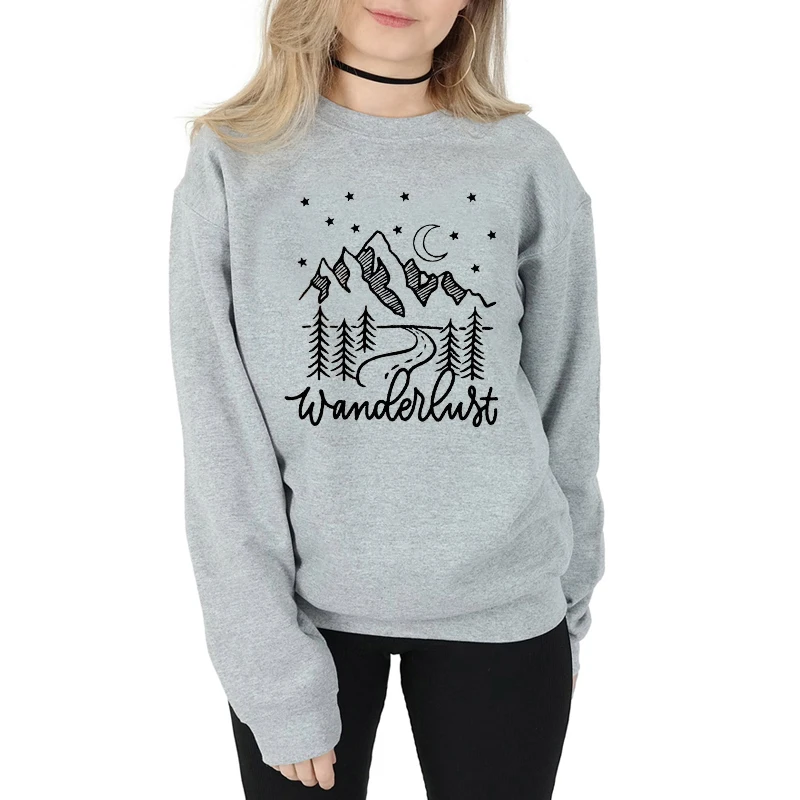 

Wanderlust saying vacay Travel mountains night camp road graphic cotton sweatshirt young hipster pullovers gift tumblr top M196