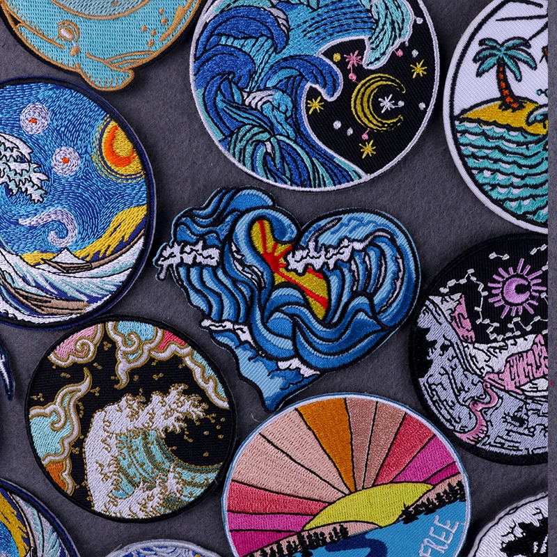 Нашивка Iandscape, горная вышивка, нашивка на одежду, волнистые, термонаклейки для одежды