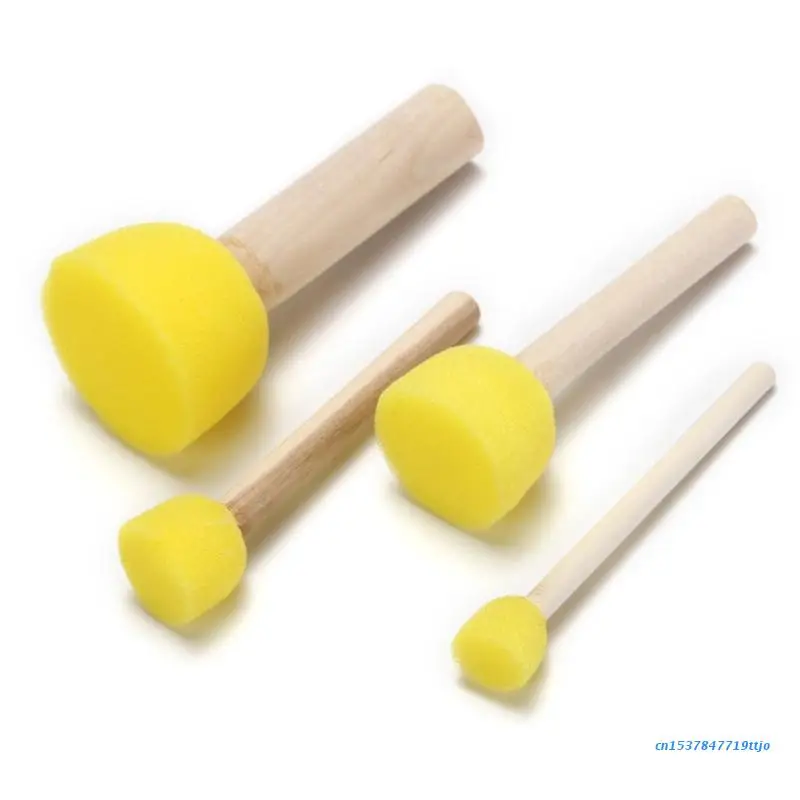 

583D 5pcs Sponge Foam Brush Set Wooden Handle Stamp Painting Tool DIY Crafts for Kids