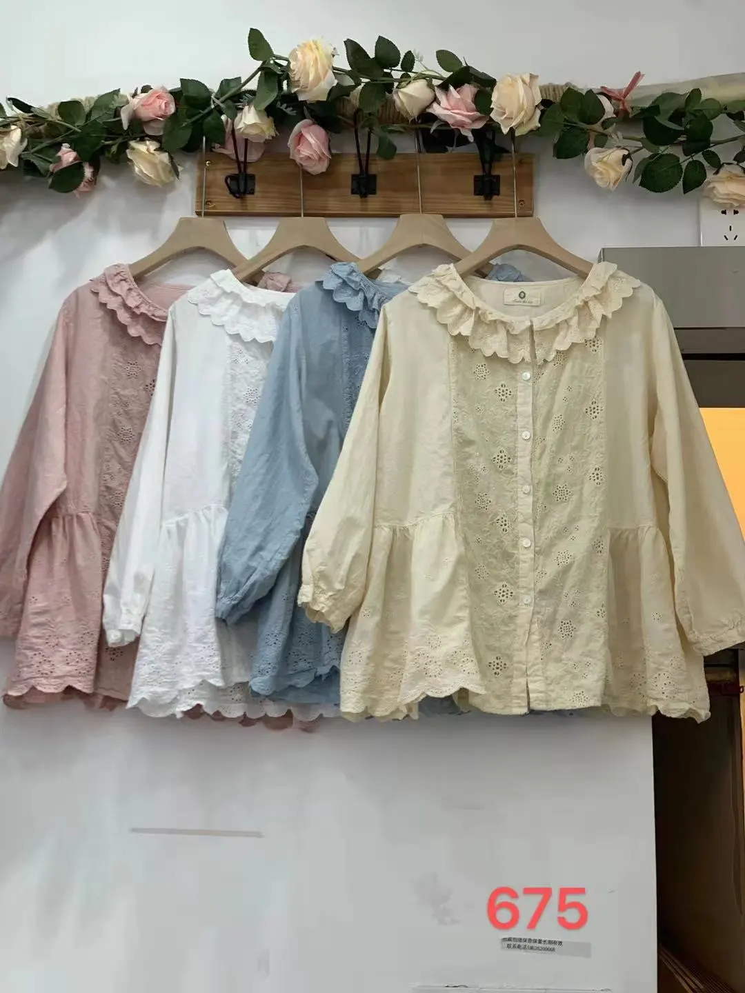 

2021 new spring long sleeve shirt tops women embroidery cotton top loose casual wear