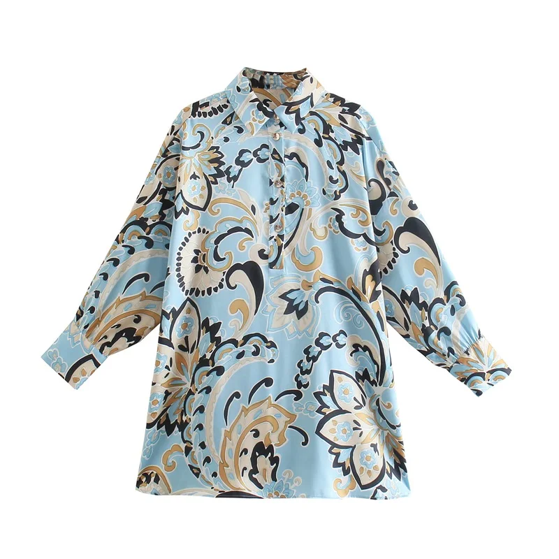 

MESTTRAF Women 2021 Fashion Floral Print Hem Slit Blouses Vintage Long Sleeve POPL Collar Loose Shirts Streetwear