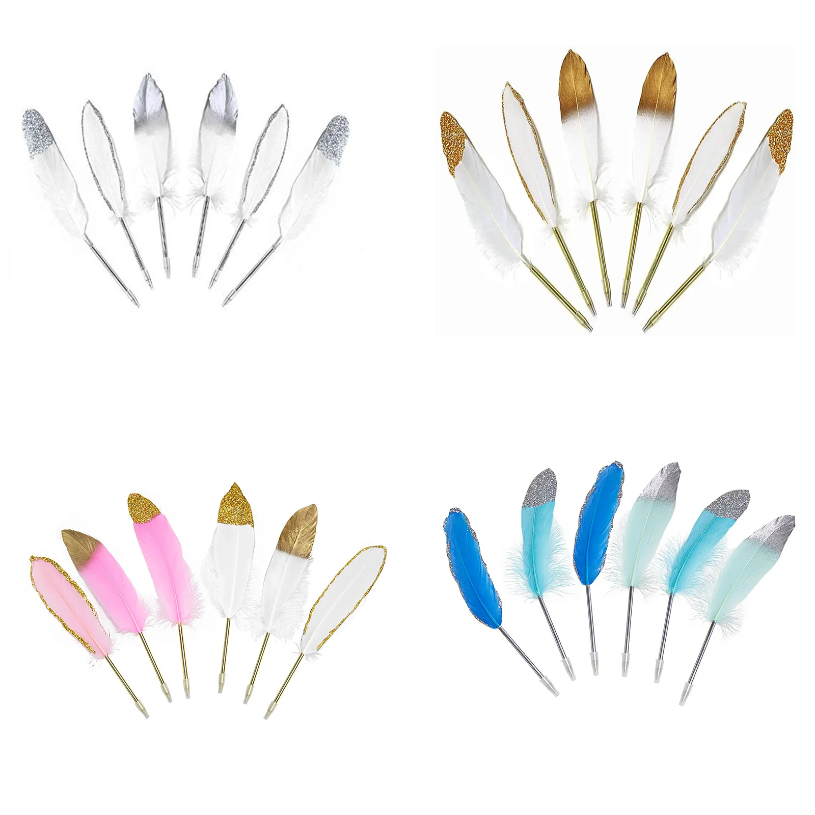 

6Pcs Gold White Pink Blue Feather Ballpoint Pen Set for Wedding Party Reception Signature Guest Book Pen Wedding Gift For Guest