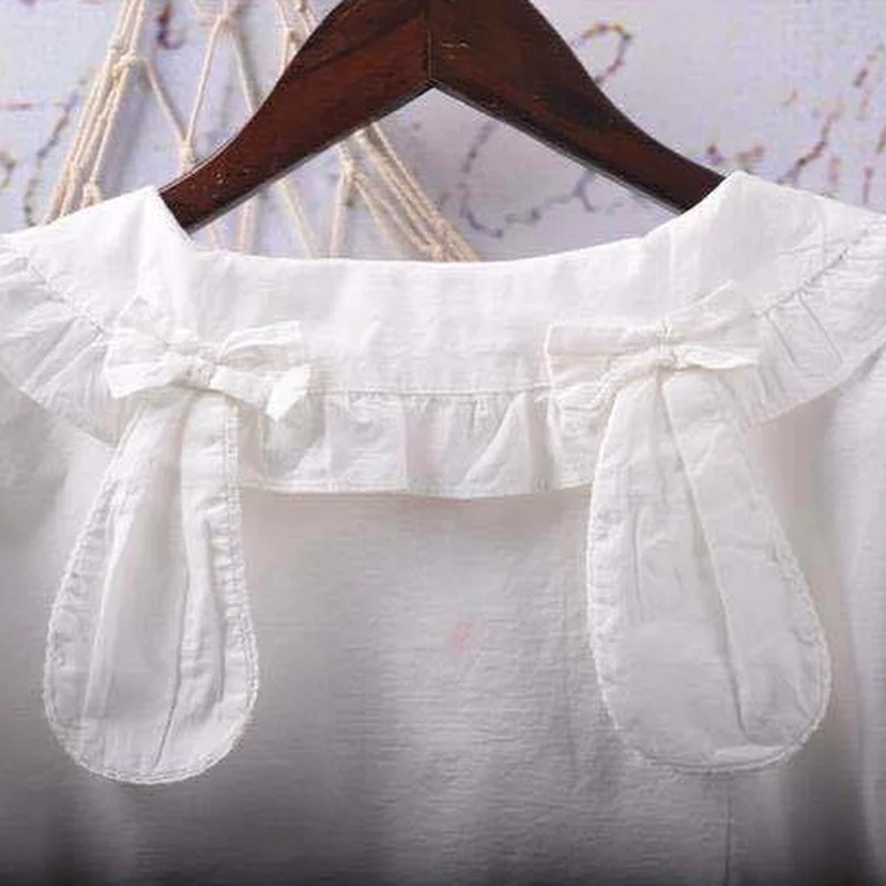 

Shirts Women Patchwork Peter Pan Collar Ruffles Japanese Style Lolita Kawaii Chic Popular Leisure College Harajuku Female Top