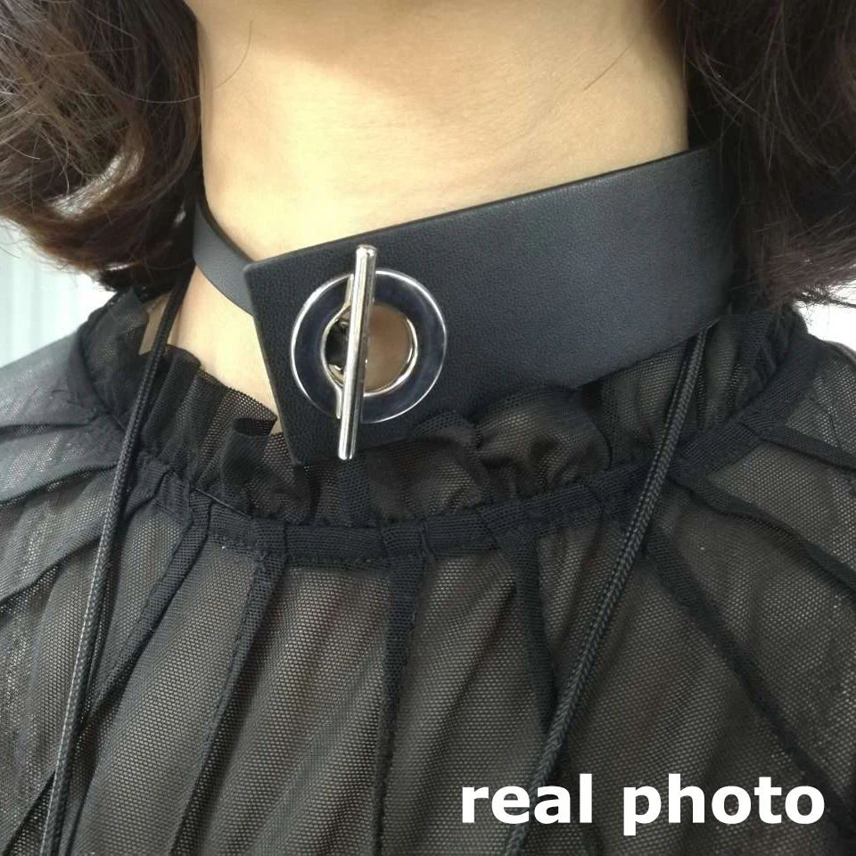 Женское кожаное ожерелье EAM Черное круглое короткое аксессуары для всех