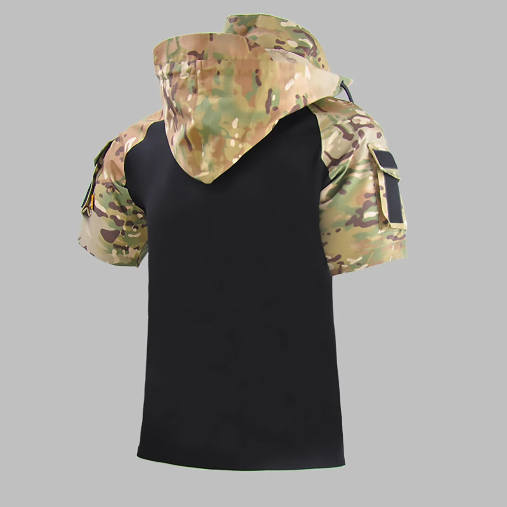Камуфляжные тактические мужские летние футболки с коротким рукавом капюшоном