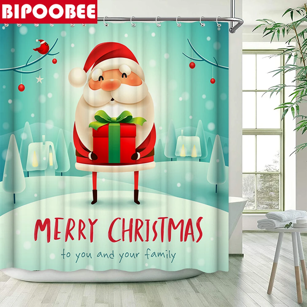 Рождественская зеленая занавеска для душа набор с милым Санта-Клаусом коврик