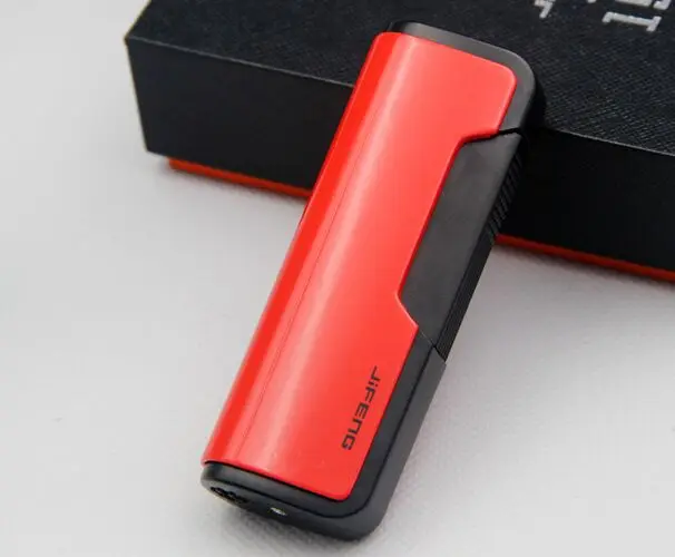 Red JiFeng Бутановая Зажигалка для сигарет, 1 струйный фонарь, зажигалка для пламени, металлическая многоразовая Зажигалка для сигар, Подарочная коробка, инструмент для курения на открытом воздухе - Цвет: Red