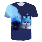 Футболка мужская и женская с 3D-принтом кошки, модная повседневная рубашка в стиле Харадзюку, короткий уличный топ с круглым вырезом, лето 2021