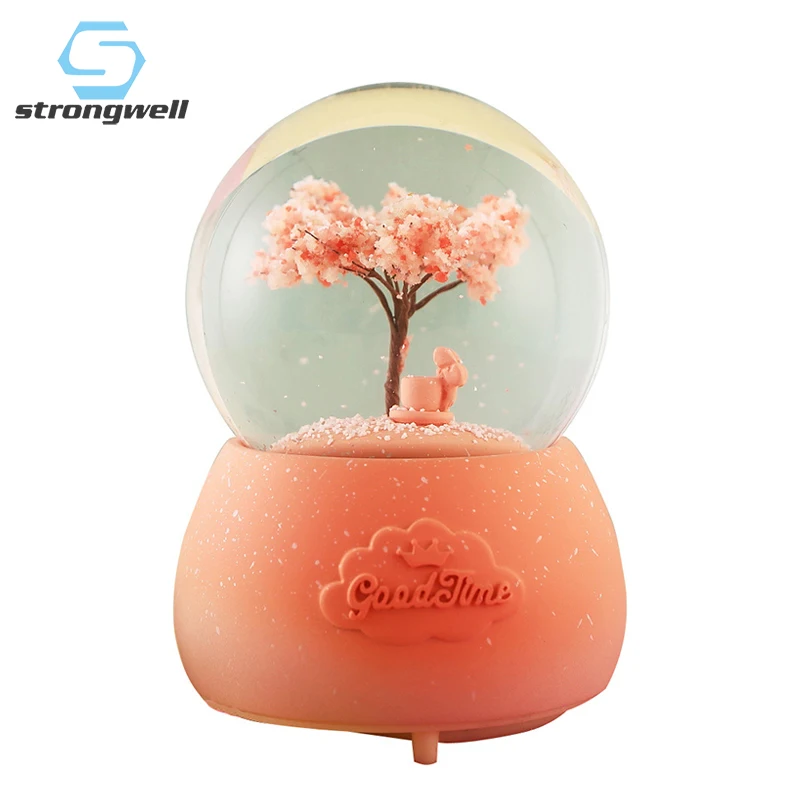Strongwell Four Season Abstract Tree Sculpture Crystal Ball Resin Home Decoration Desk Decor Christmas Music Box Birthday Gift | Дом и сад