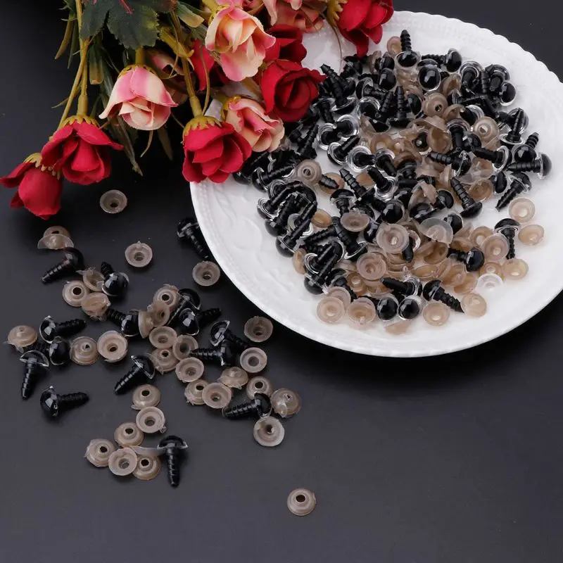 

100pcs 10mm Plastic Safety Eyes For Bear Stuffed Toys Snap Animal Puppet Doll Making DIY Craft Accessories With Washers