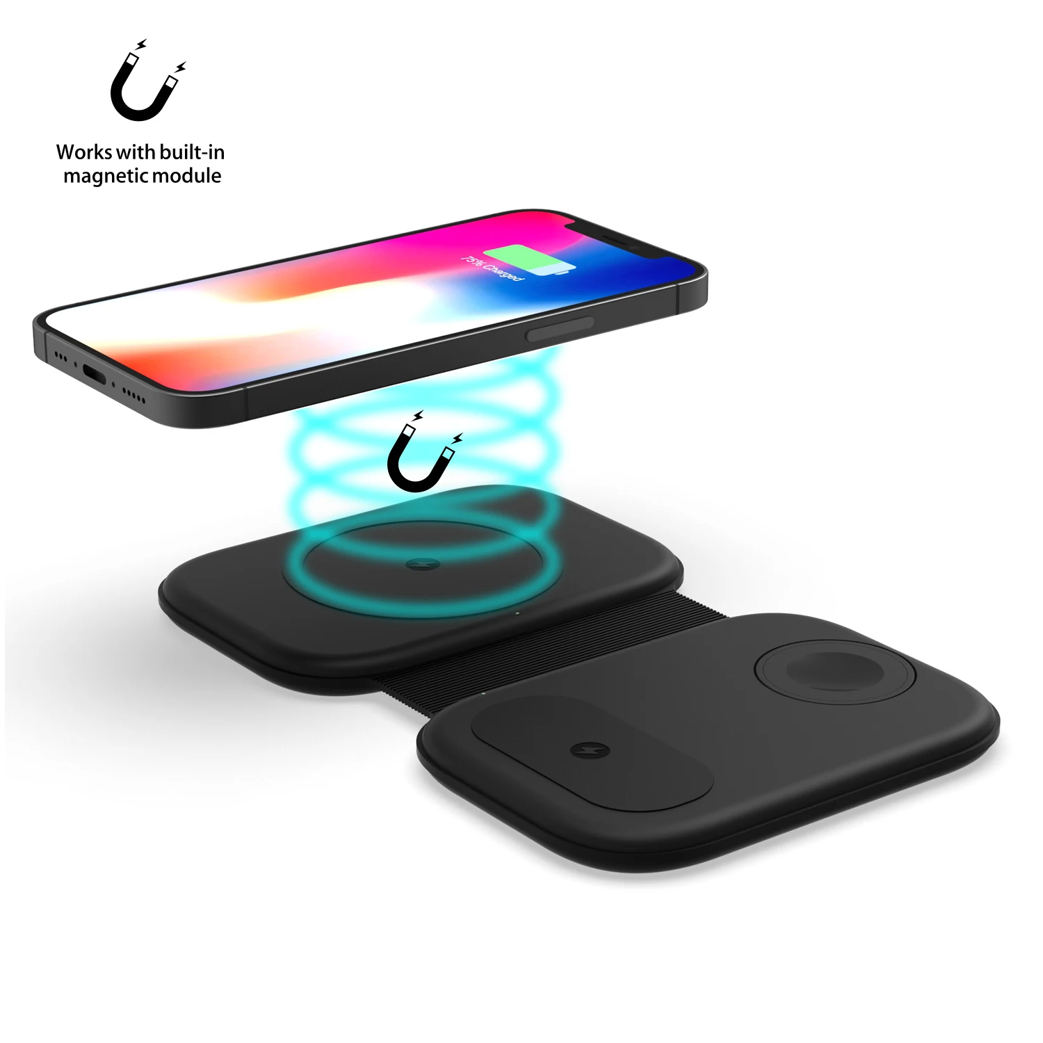 

Folding 3in1 Magnetic Wireless Chargers Pad Qi Smart Fast Charging Station for Mag Safe iPhone 12 Pro Max Headset Iwatch