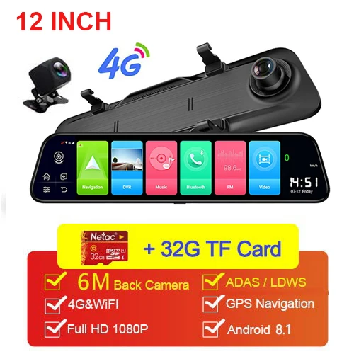 6M RCC 32GB gps автомобильное зеркало заднего вида Авто рекордер 4G Android 8,1 Автомобильный видеорегистратор зеркало заднего вида с камерой Dash камера FHD Dash Cam - Название цвета: 6M RCC 32GB