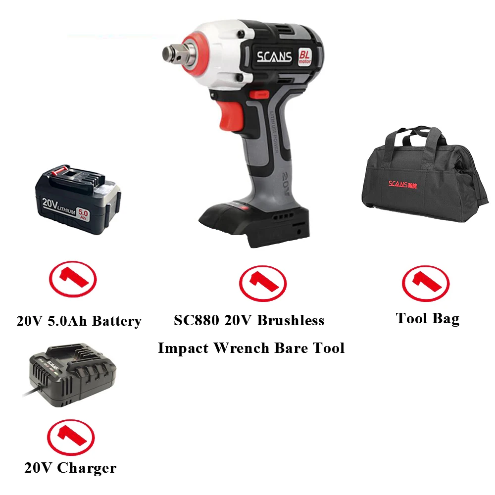 

Ударный гайковерт S880, бесщеточный, максимальный крутящий момент 5000 нм, 20 в, мА · ч