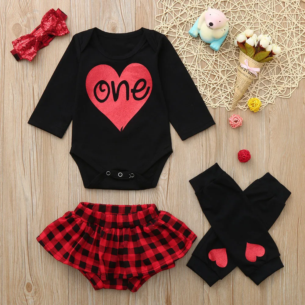 

Lovely Baby's Girl Clothes Suit Long Sleeve Round Neck Romper High Waist Red Plaid Skirt + Bowknot Hairband Panty Hose Outfits