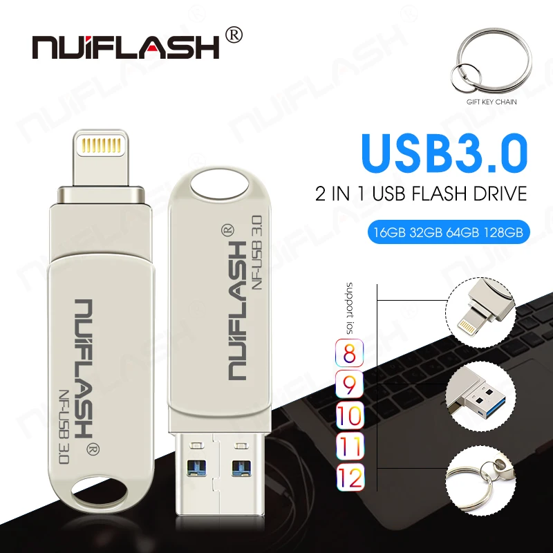 Металлический флэш-накопитель USB 3 0 32 ГБ 64 128 с разъемом Lightning для iOS 8 2 Флэшка iPhone iPAD