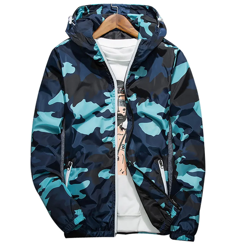 

Plus Size Fashion Men's Jacket Camouflage Jackets for Men Hooded Korean Windbreaker Trend Reflective Camouflage Windproof Coat