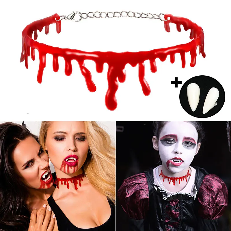 Новинка модное ожерелье чокер с кровью клыки вампира протезы реквизит для