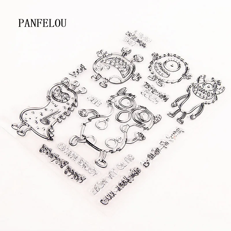 Прозрачный силиконовый штамп PANFELOU 15x21 с изображением монстра и эльфа печать