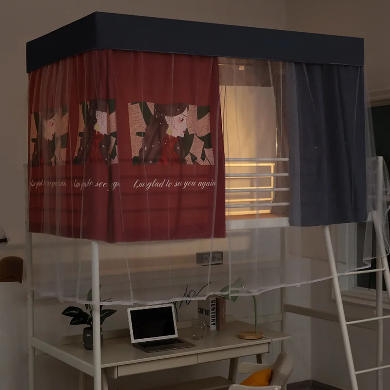 

Москитная сетка для студенческого общежития, затеняющая занавеска для кровати, встроенная с поддержкой верхней и нижней двухъярусной спальни для мальчиков и девочек