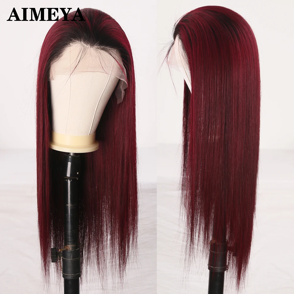 

AIMEYA Brazilian Human Hair Wigs for Women Long Silky Straight Wig Ombre Red Lace Front Wigs Free Part 13X6 Lace Frontal Wig